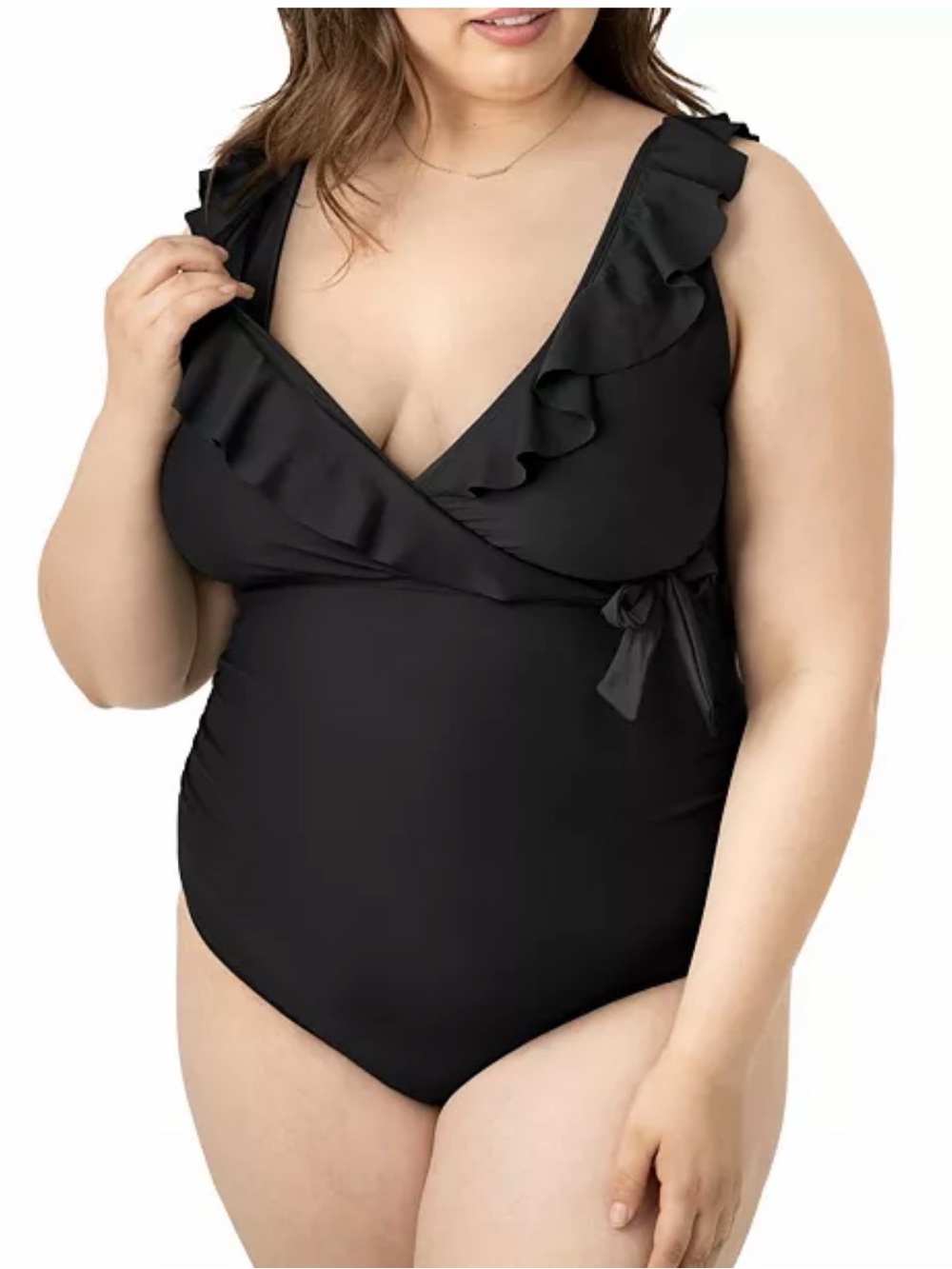 Kindred Bravely Black Ruffle One-Piece Maternity Swimsuit